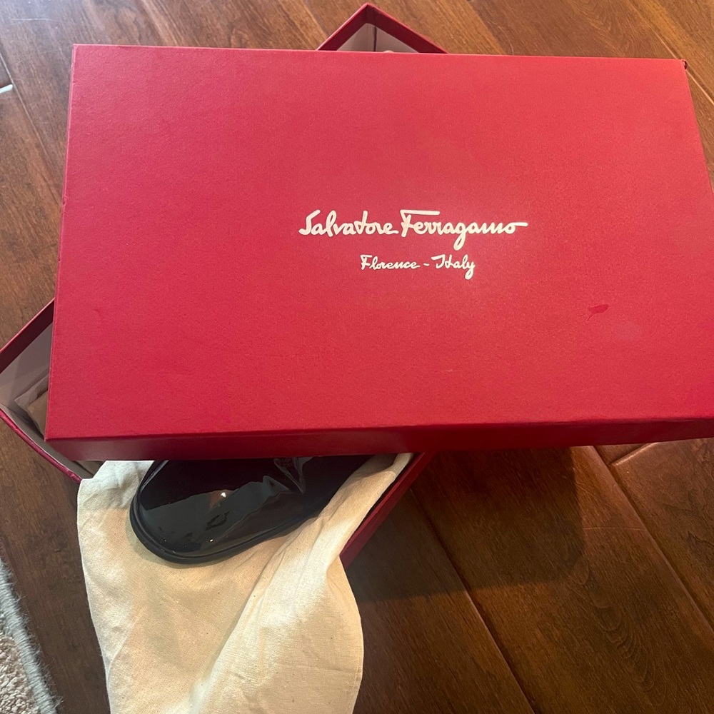 Ferragamo patent leather men’s dress shoes